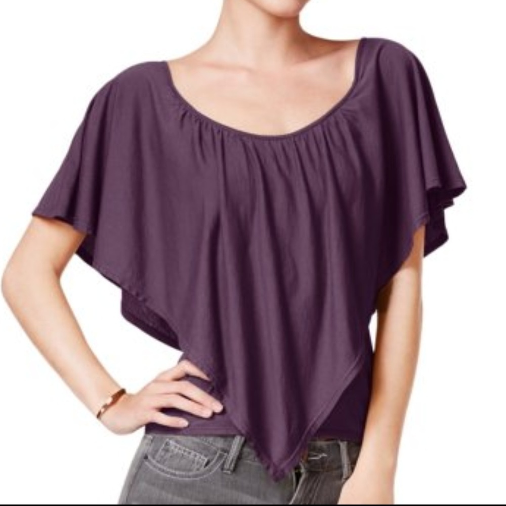Chelsea Sky women S blouse Flounce‎ pullover purple short sleeve career